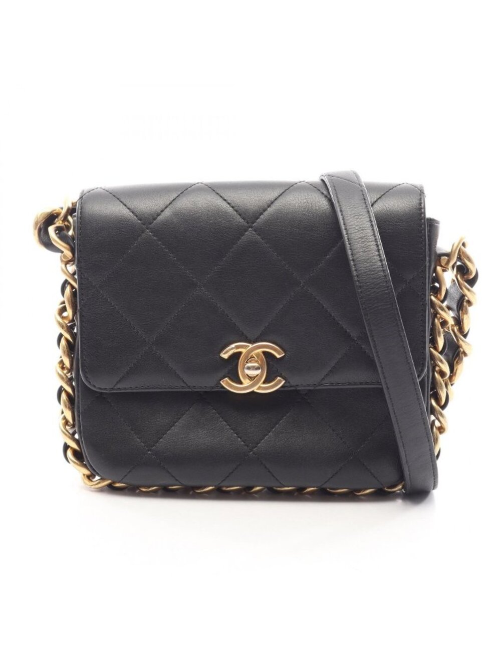 Chanel Shoulder Bag Quilted Small Flap Black Lambskin Chain